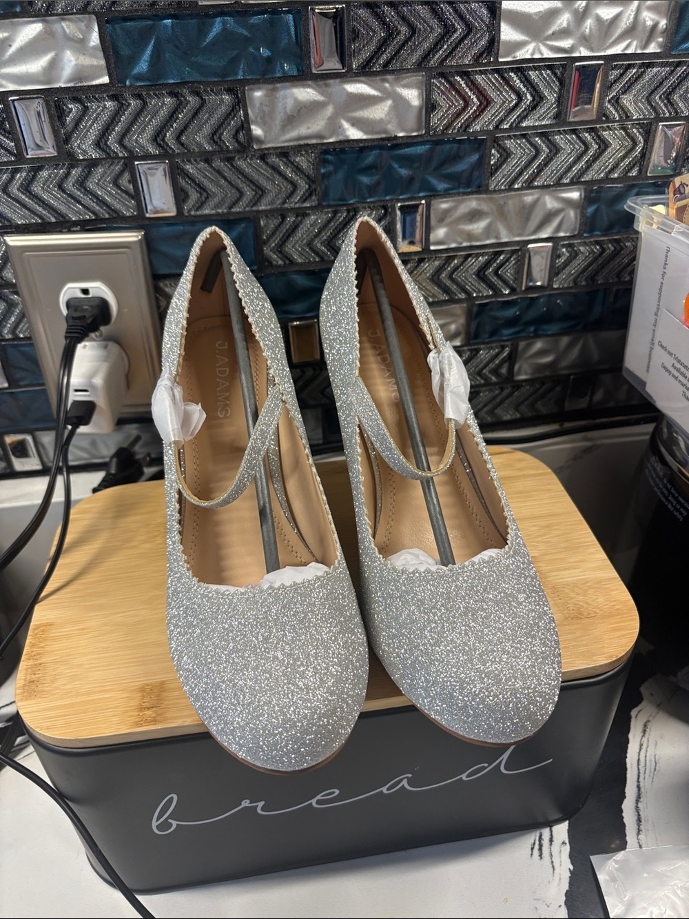 Glitter Mary Jane Heels in Silver by J. Adams
